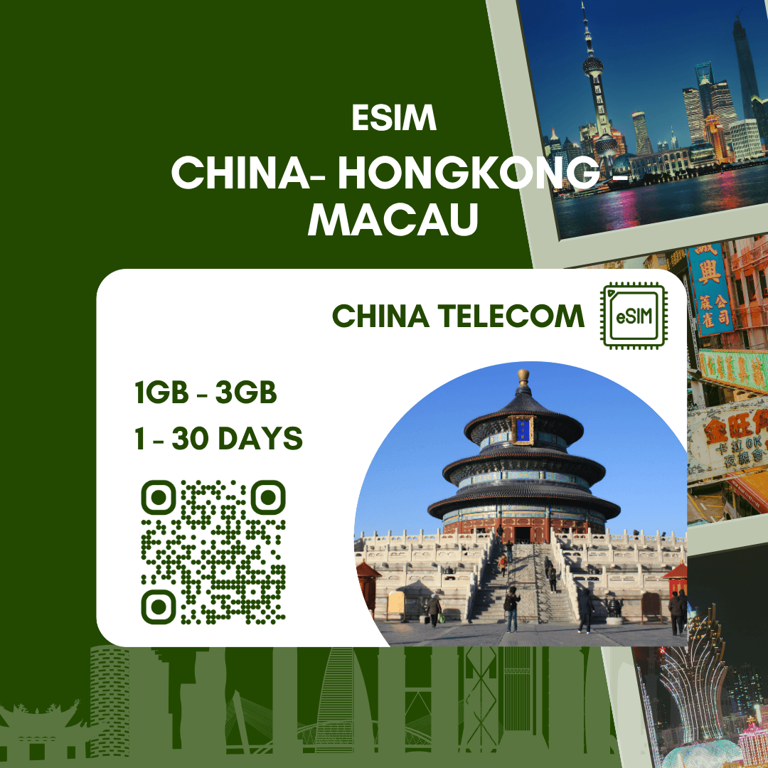 eSIM Trung Quốc, HongKong, Macao - China Telecom - chỉ có data